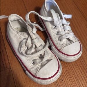 Converse Kids White Canvas Sneakers with Red Stripe